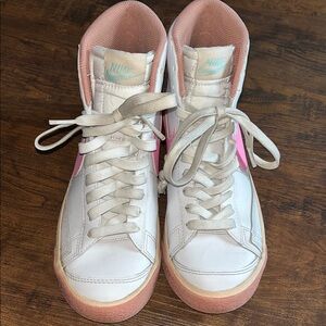Nike White and Pink High-Top Sneakers